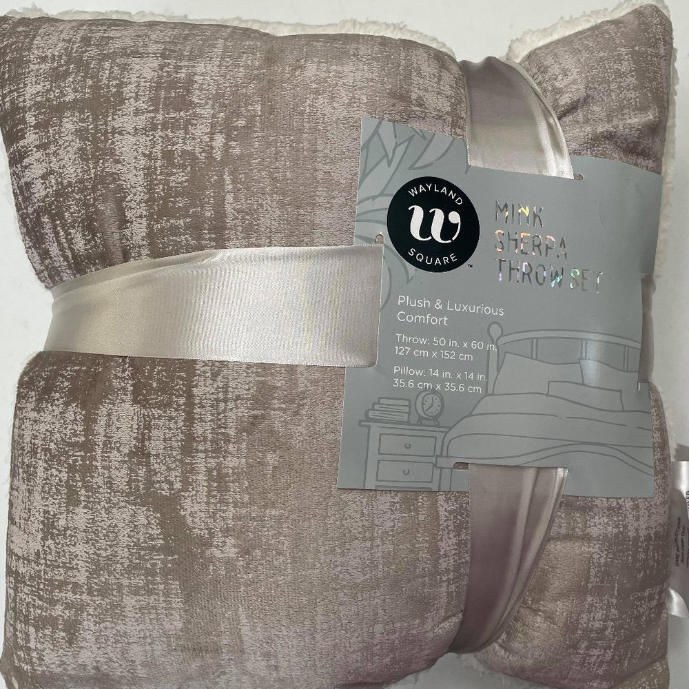 NWT- Mink Sherpa Throw and Pillow Set